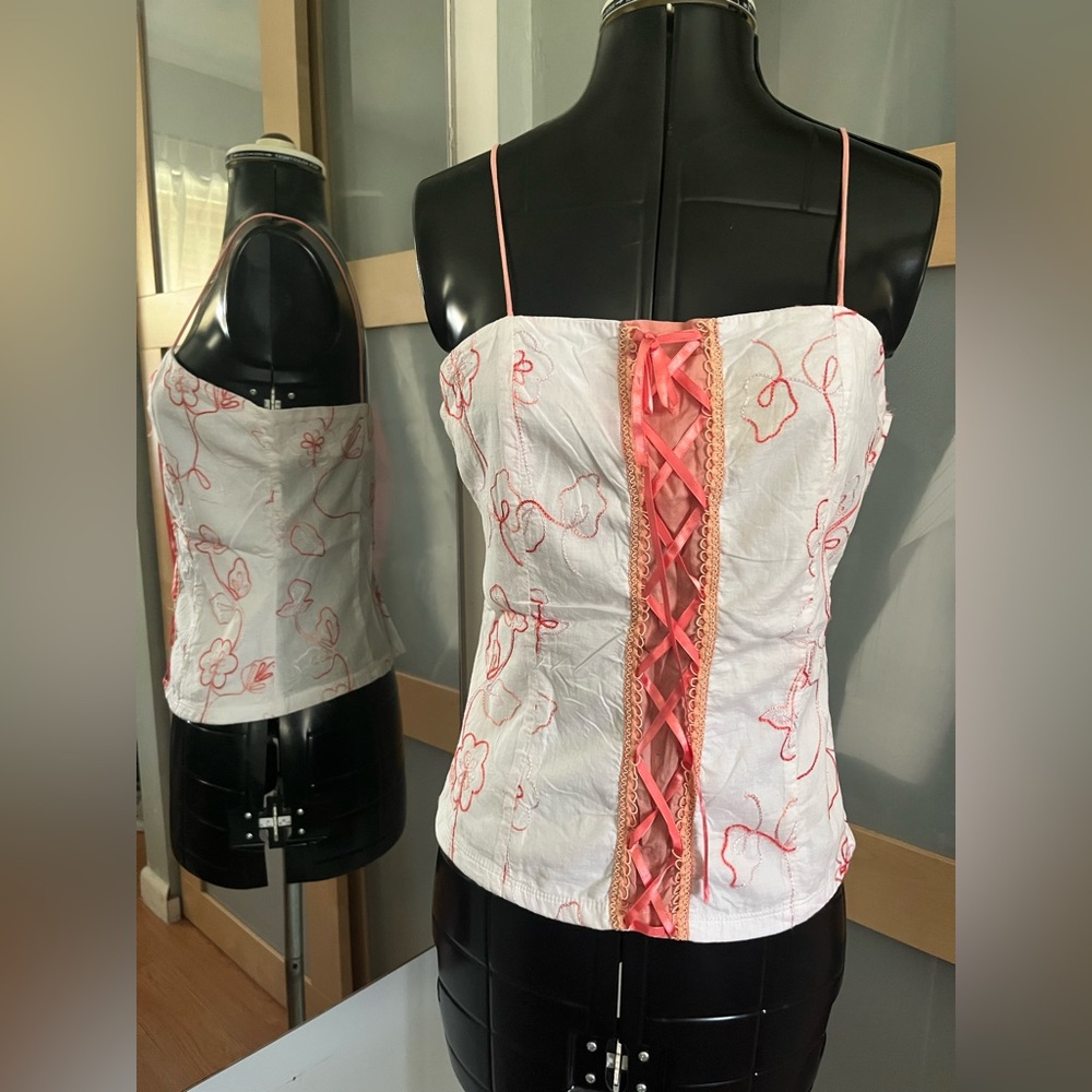 Embroidered Lace Front Corset Top, M